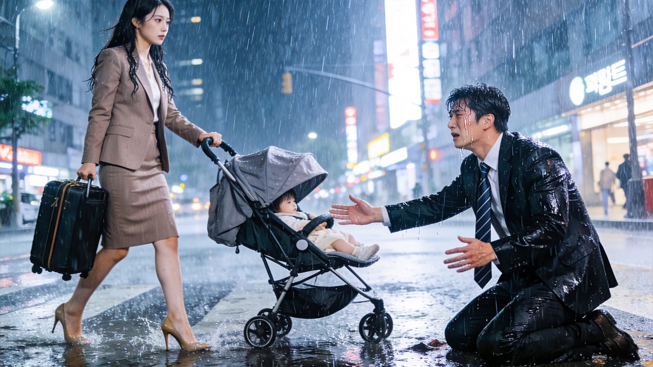 Seeing his affair, the wife leaves with her child. He kneels all night, broken with regret.