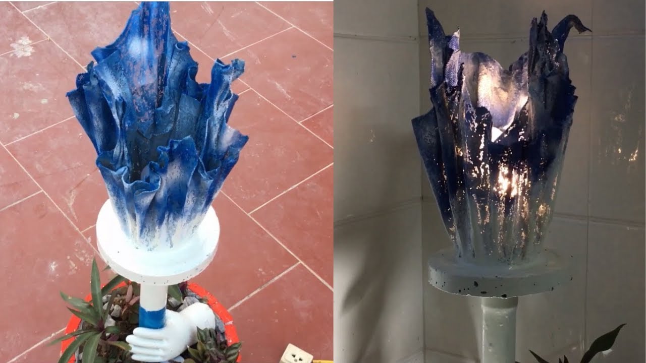 Craft Ideas Cement Decorative Lights Combine Plant Pots | Beautiful Design for Home and Garden Decor