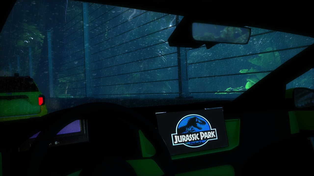 Jurassic Park Ambience | T-Rex Enclosure | Rain & Dinosaur Sounds