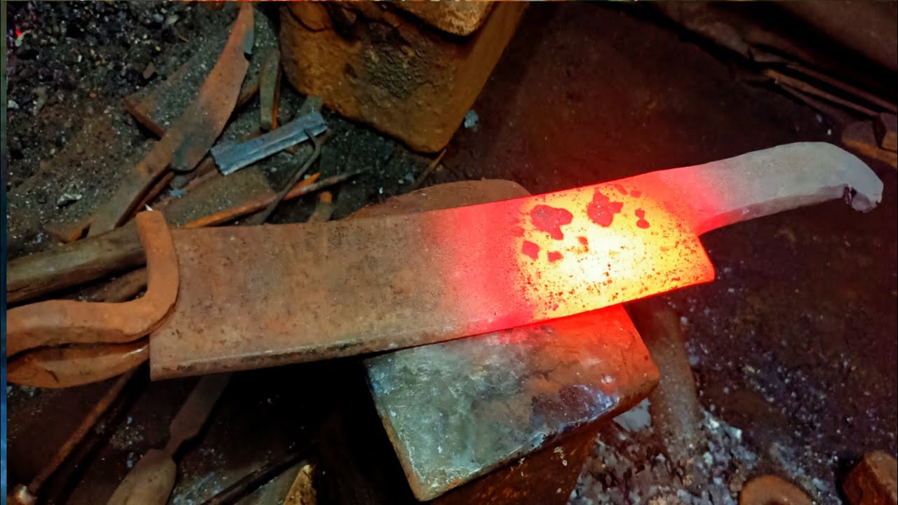 Making Interesting Meat knife - Forging a Big Meat Cleaver Knife From Spring Steel