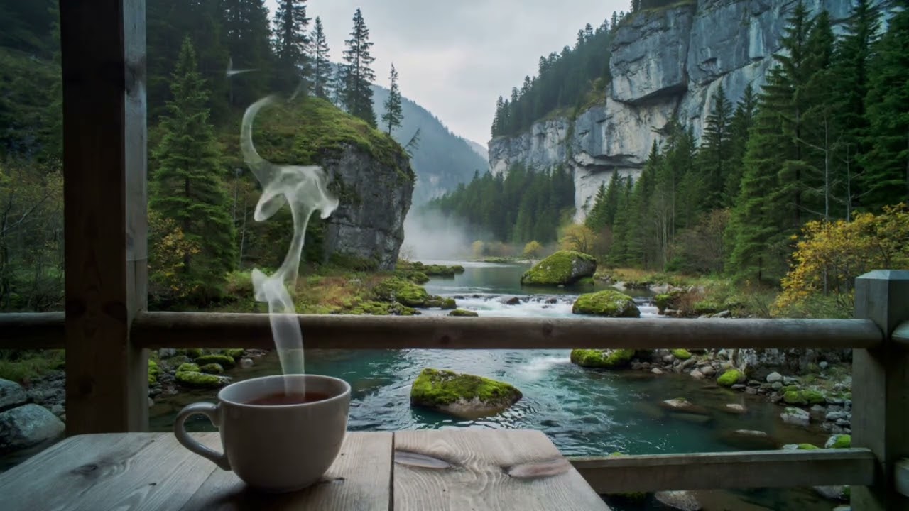 Peaceful River Porch Ambience Flowing Water Birdsongs from the forest ambience| Cozy Nature Ambience