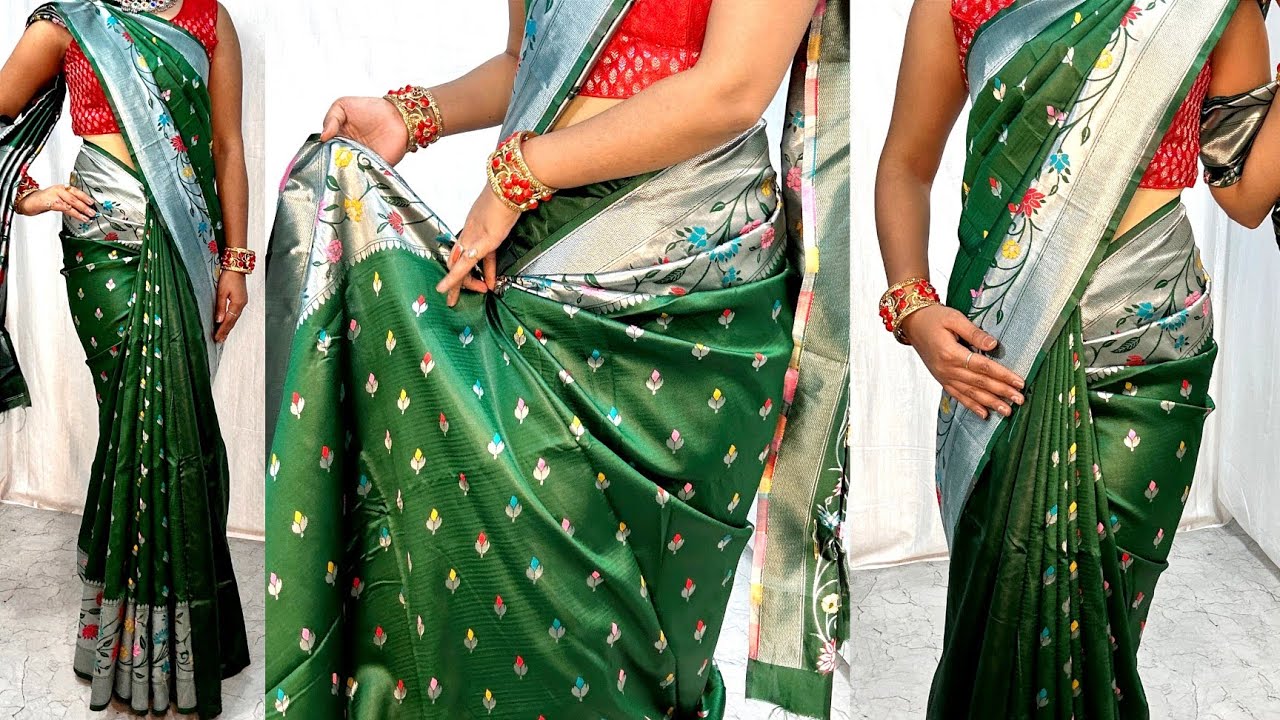 BROAD BORDER WALI SILK SAREE KAISE PAHNE|BORDER SILK SAREE DRAPING PERFECTLY|HINDI