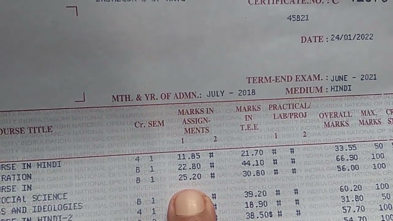 IGNOU B.A.MARKS SHEET AND PROVISIONAL DEGREE JUNE 2021