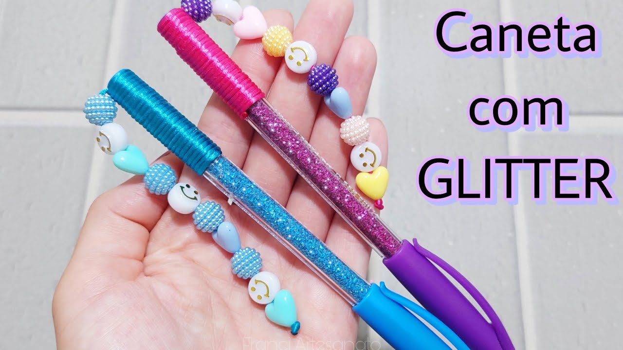 CANETA DECORADA COM GLITTER E MIÇANGAS | pra você vender MUITO 😍 | FRANCI ARTESANATO