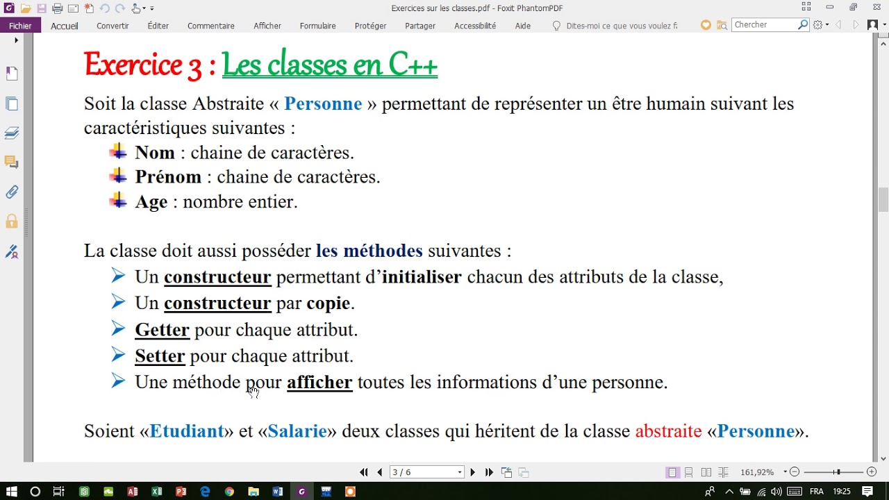 Exercice 3 sur les classes partie 1 lié à L’héritage