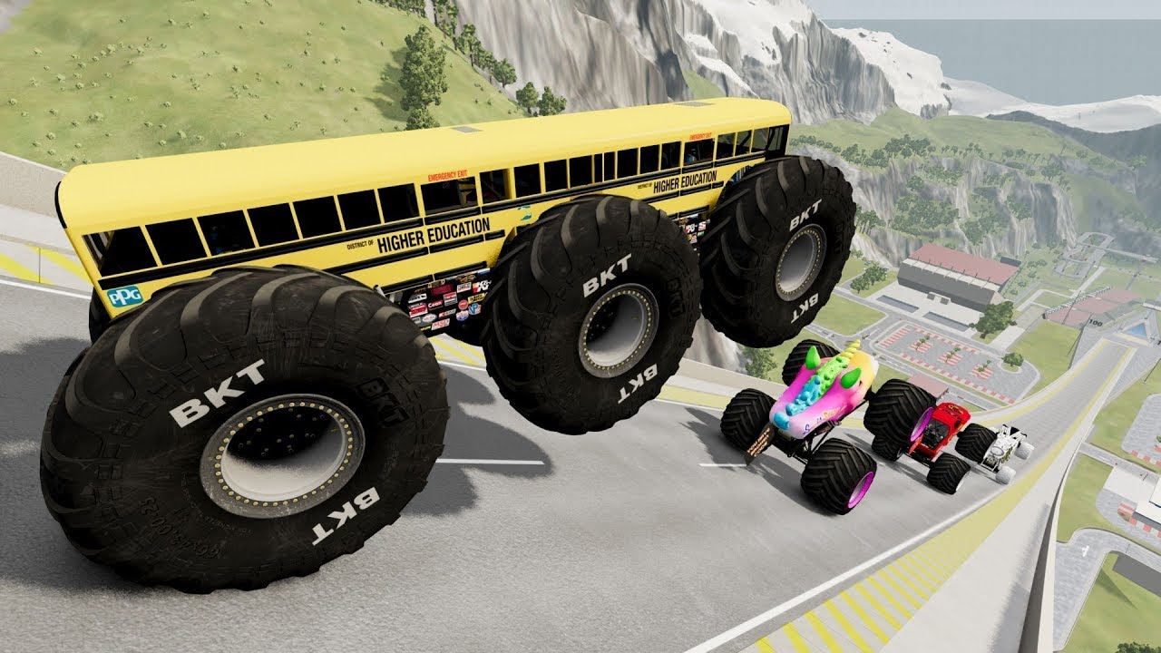 BMNG Random Car - Epic High Speed Monster Truck Jumps and Crashes #010    - BeamNG Drive