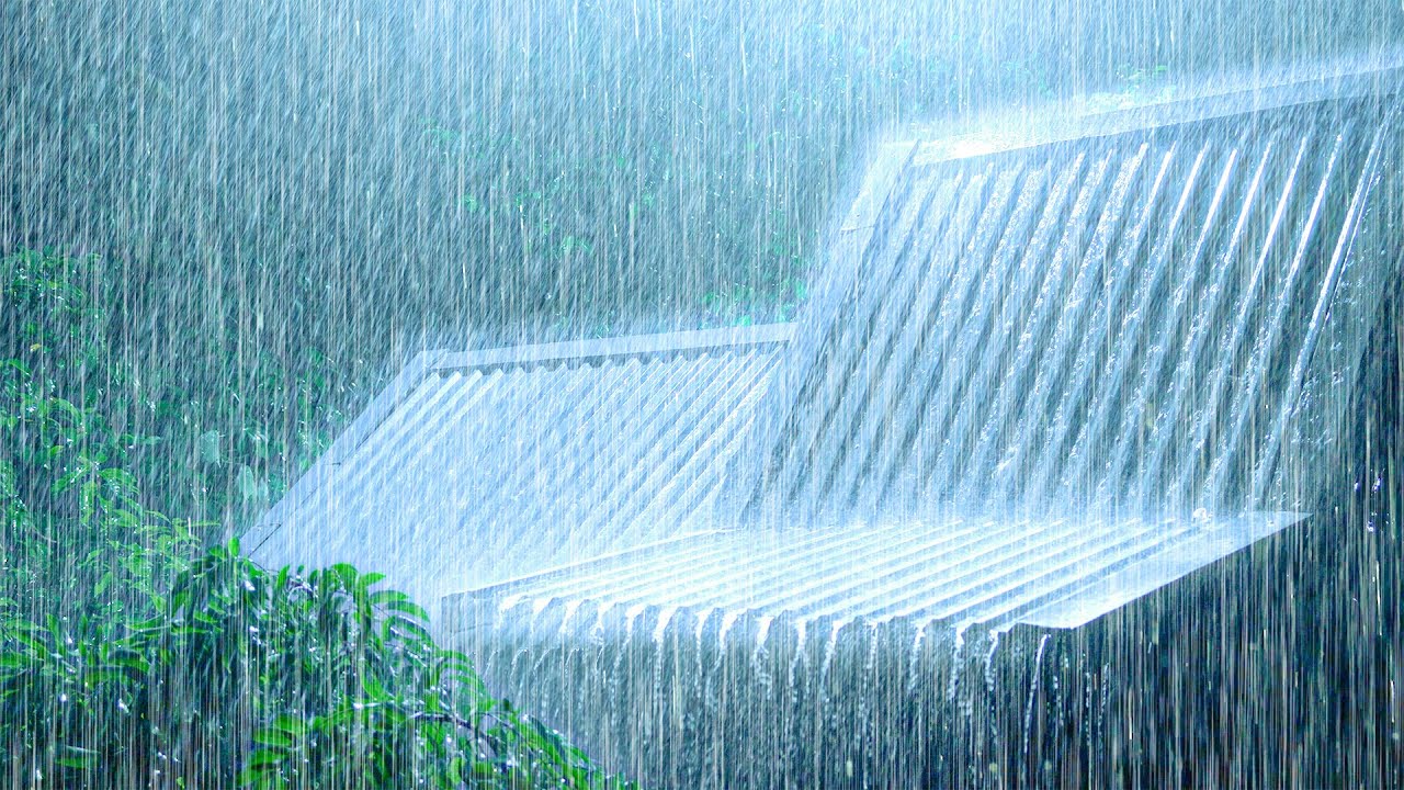 DRIFT INTO DEEP SLEEP with Real Heavy Rain on Tin Roof and Deep Rolling Thunder Sounds at Night