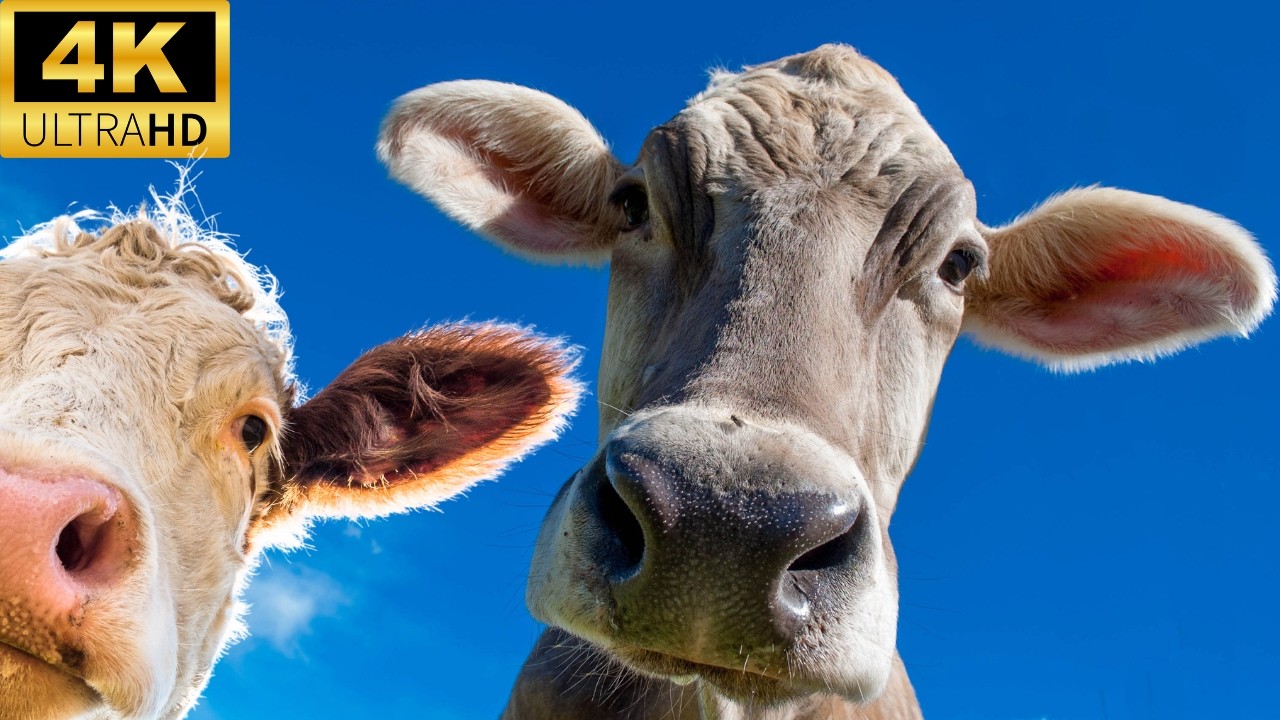 4K Cows Grazing and Mooing in a Field | Cows Eating Grass Sounds for Relaxation 🐄🌿☀️