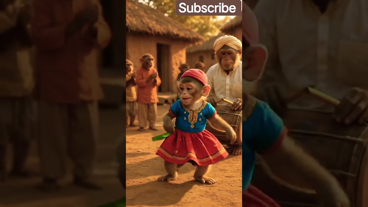 Baby Monkey&rsquo;s Joyful Dance Heartwarming Village Festival Vibes 🐒🎶✨ #monkey #shorts #village #ai