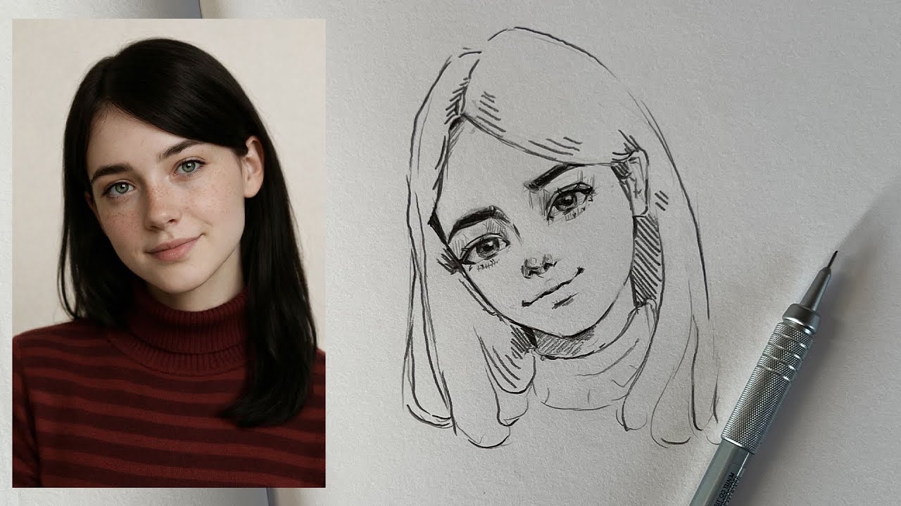 How to Draw Beautiful Girl Portrait Outline Easy Way