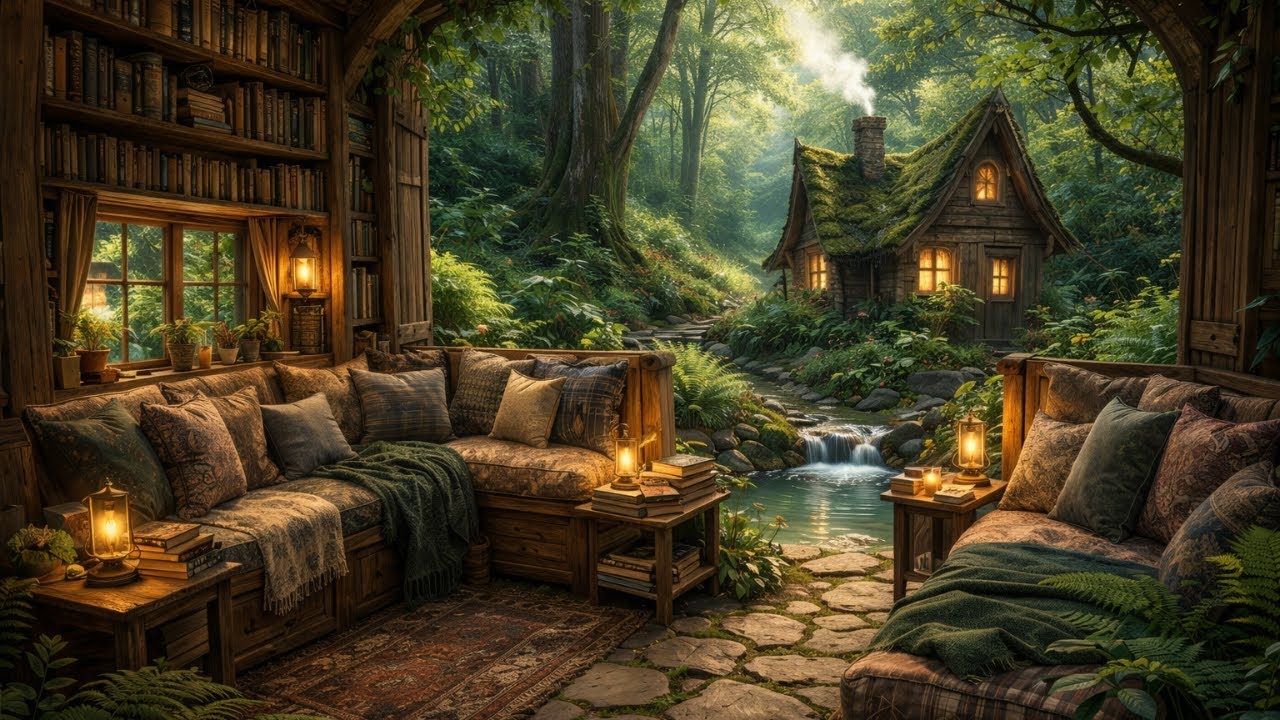 Cozy Forest Reading Ambience 🌿 Stream Sounds & Candlelight