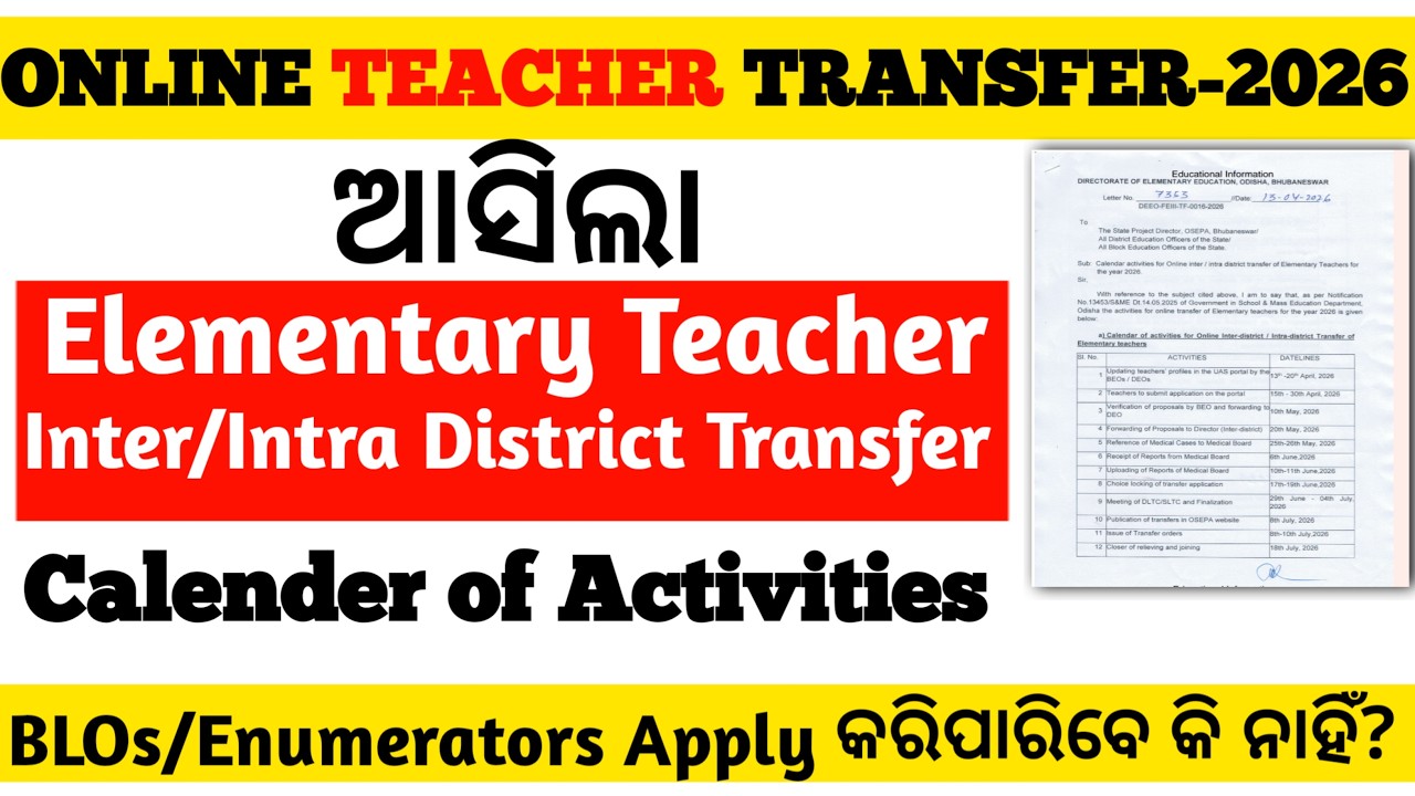 Online Teacher Transfer of Elementary Teachers of Odisha 2026/Calender of Activities/Rationalisation