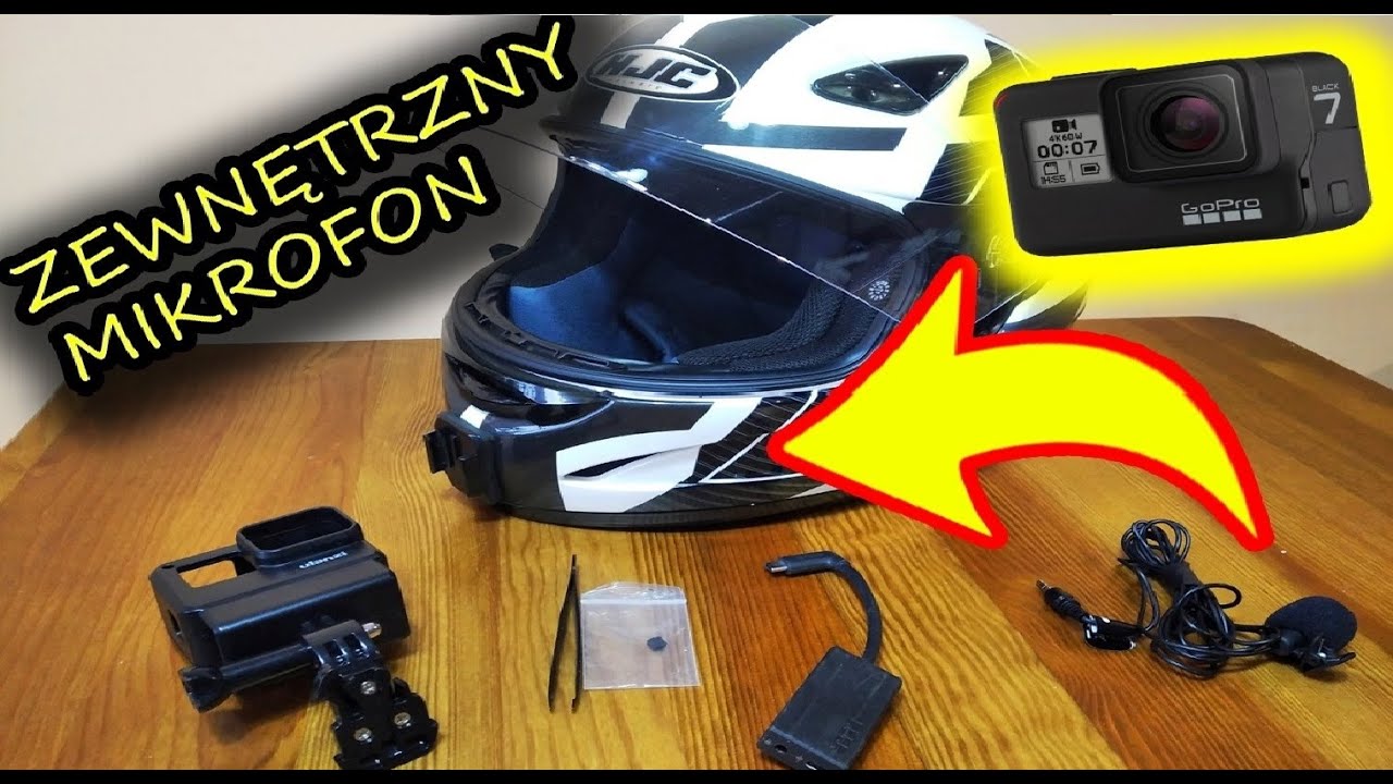 Montaż zewnętrznego mikrofonu do GoPro 7 w kasku HJC CS14