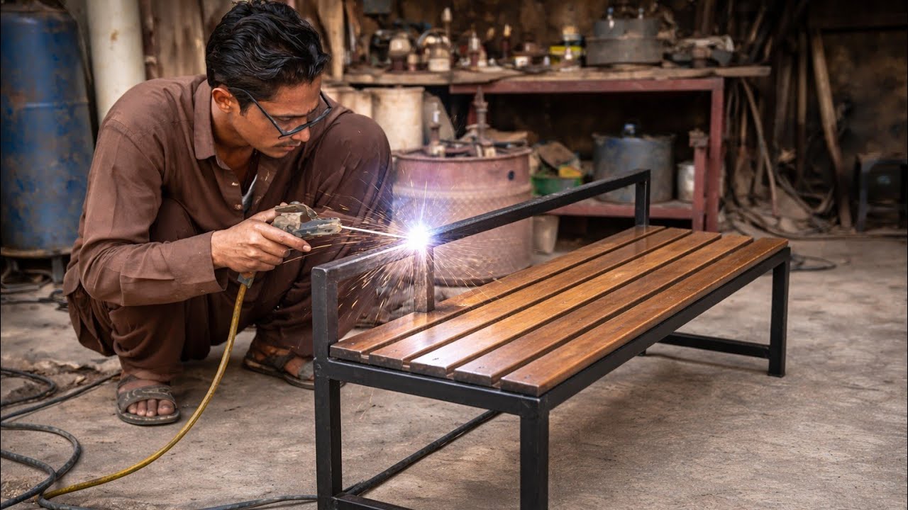 Old Iron Bench And Geezer Welded Fabulously By Black Smith in His Work Shop # The Product Makerzz