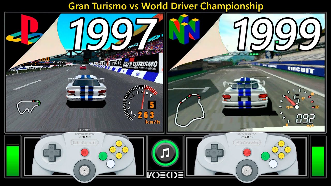 PlayStation vs Nintendo 64 (Gran Turismo vs World Driver Championship) Gameplay Comparison