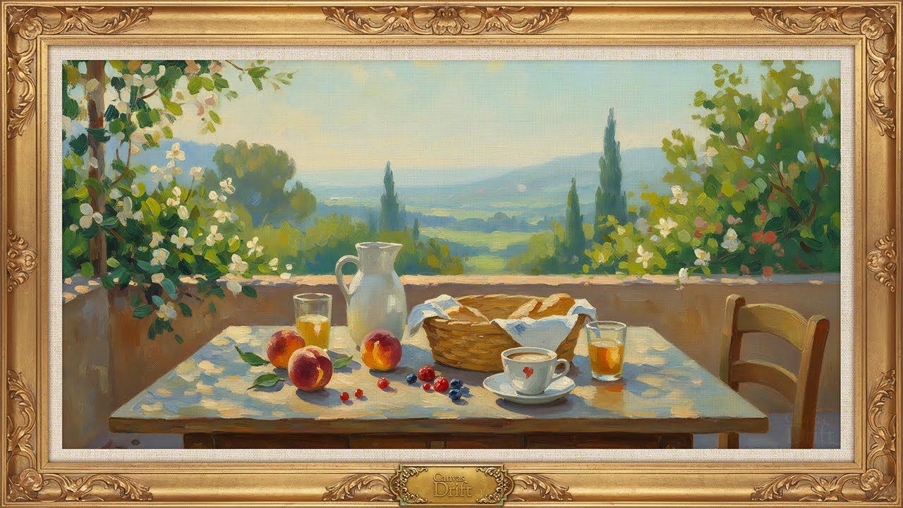 🍑 Morning Light & Peaches – Frame Art Scene with 1 Hour of Soft Piano Music