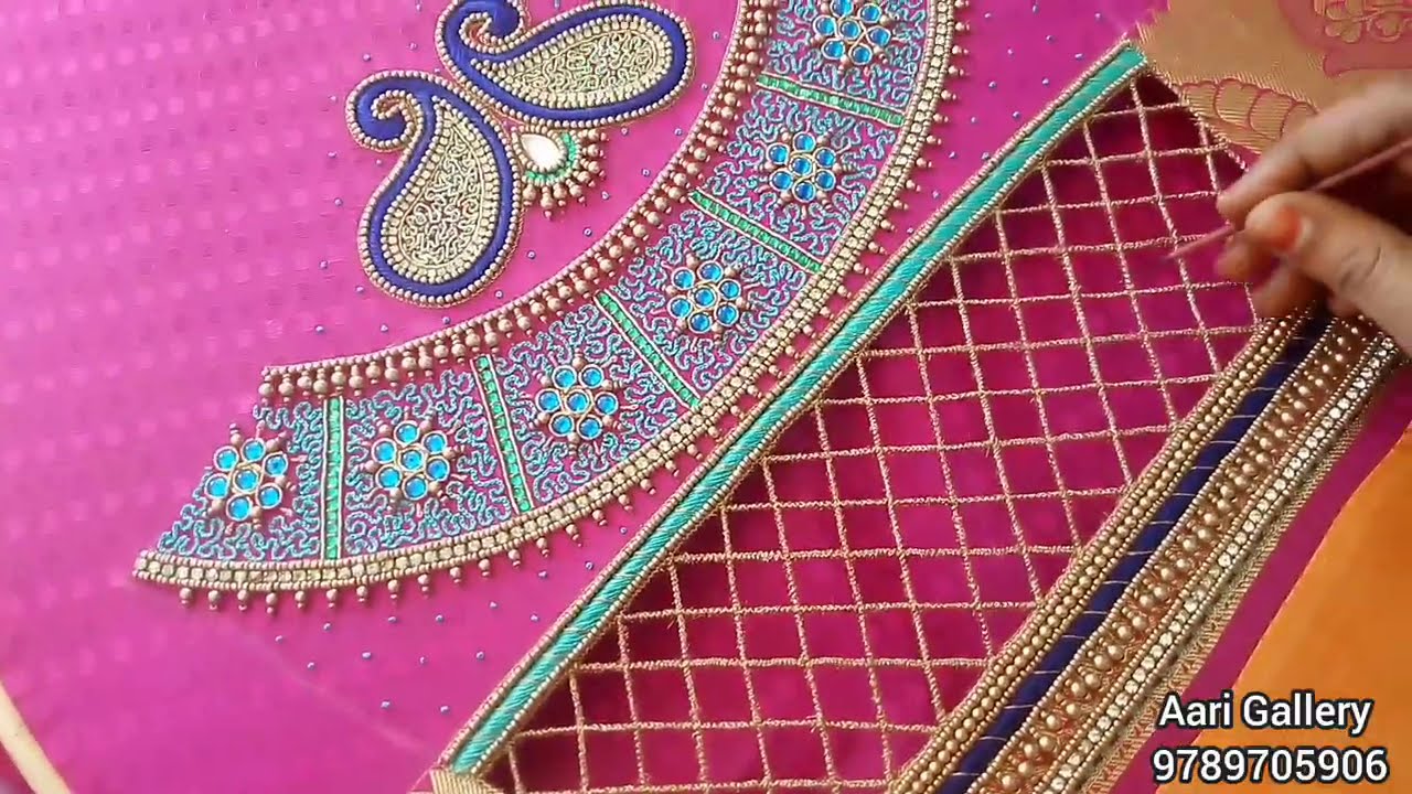 Aari work grand sleeve design|aari embroidery elbow sleeve cutwork |aari zardosi work|Aari Gallery