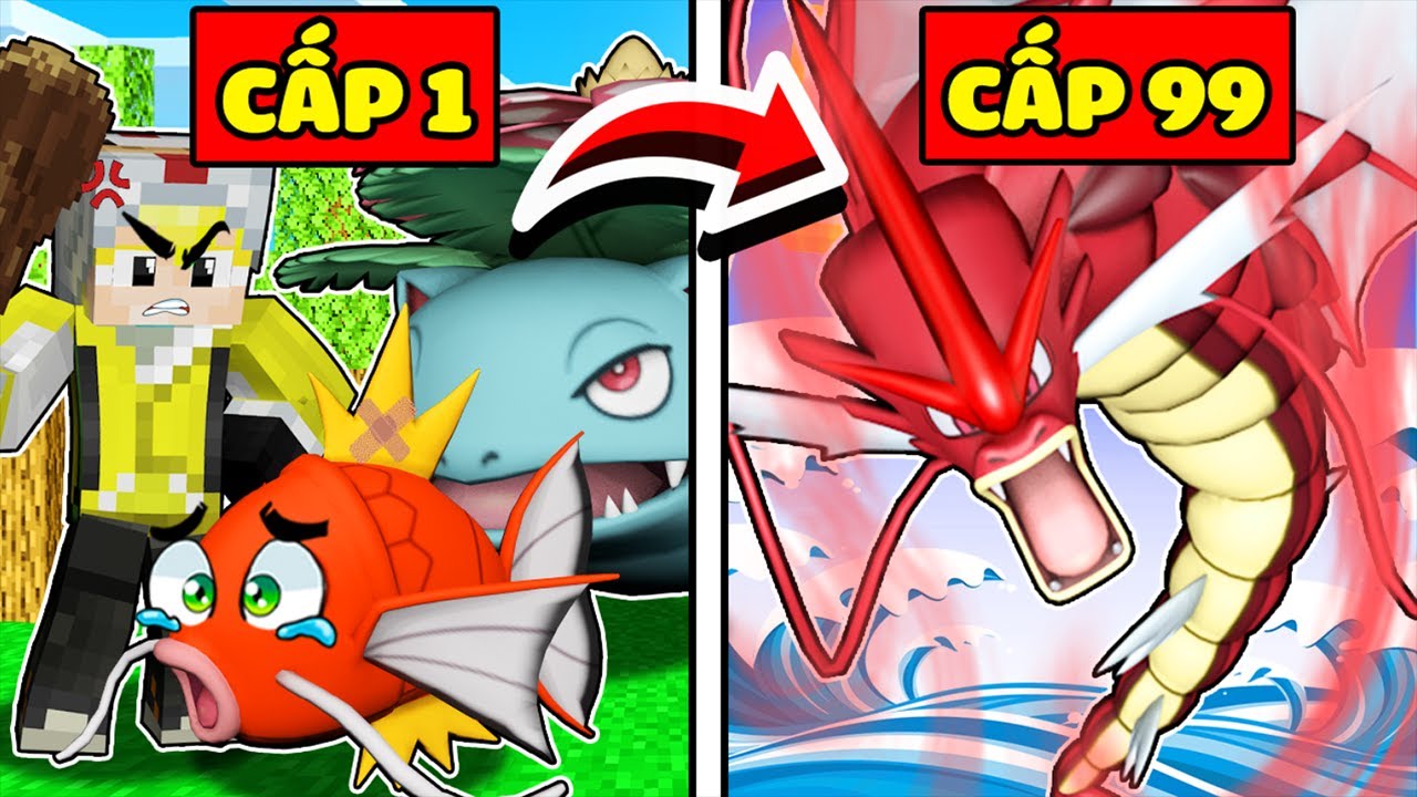 JACK EM B&Eacute; C&Aacute; CH&Eacute;P CẤP 1 TIẾN H&Oacute;A TH&Agrave;NH RỒNG C&Aacute; CH&Eacute;P MEGA CẤP 99 TRONG MINECRAFT*POKEMON MAGIKARP