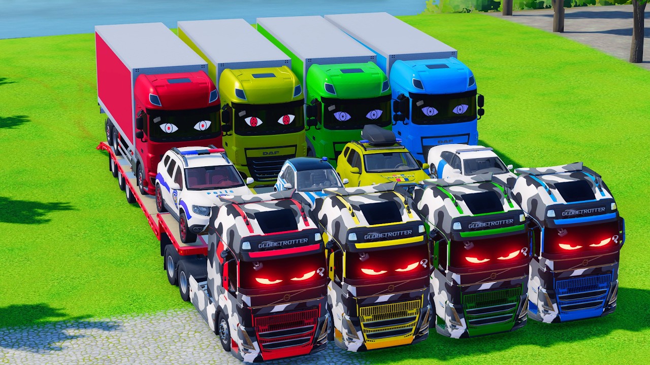 Epic Haul with Big Trucks! Police Cars, Helicopter, Ambulance & Tank | FS22 #14