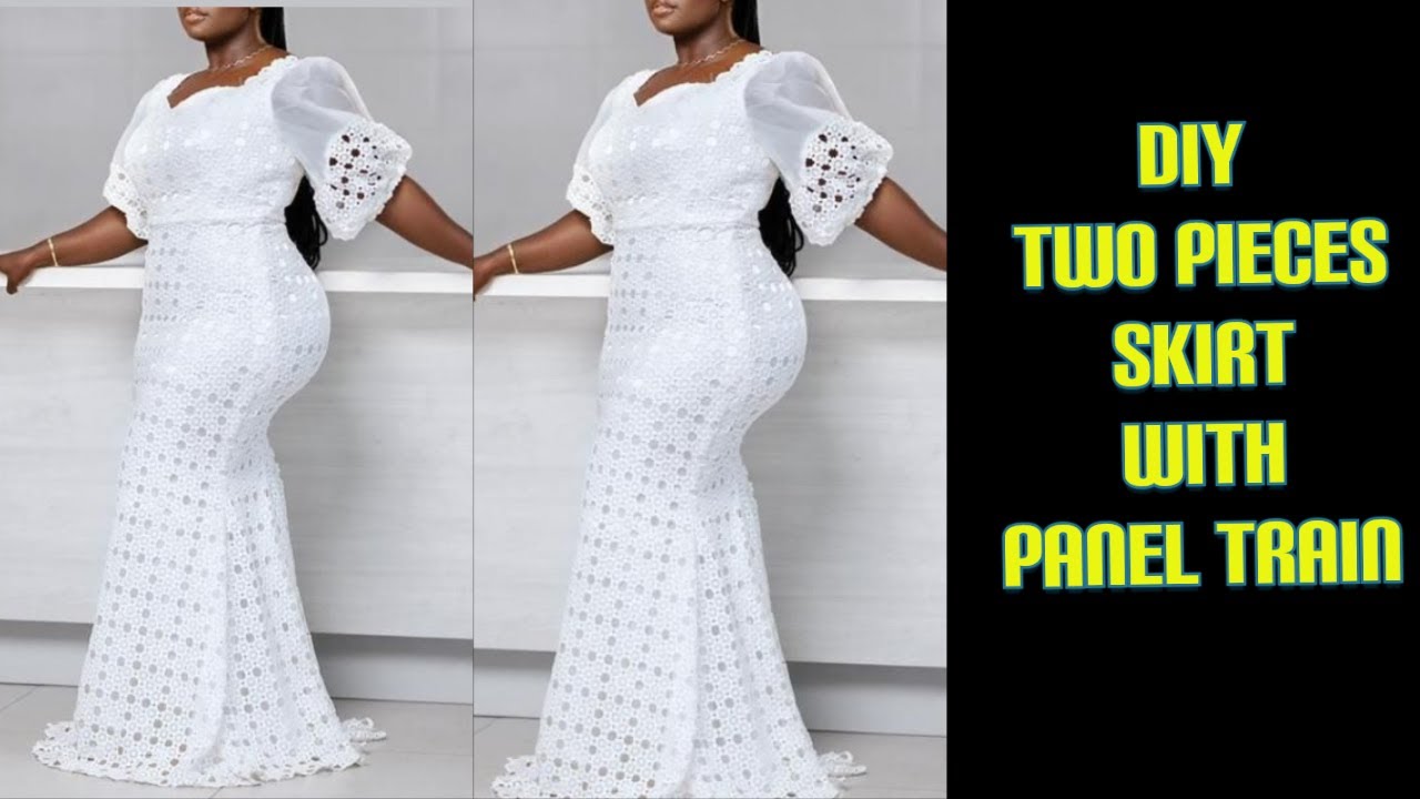 How to cut and sew 2 pieces skirts  with panel train