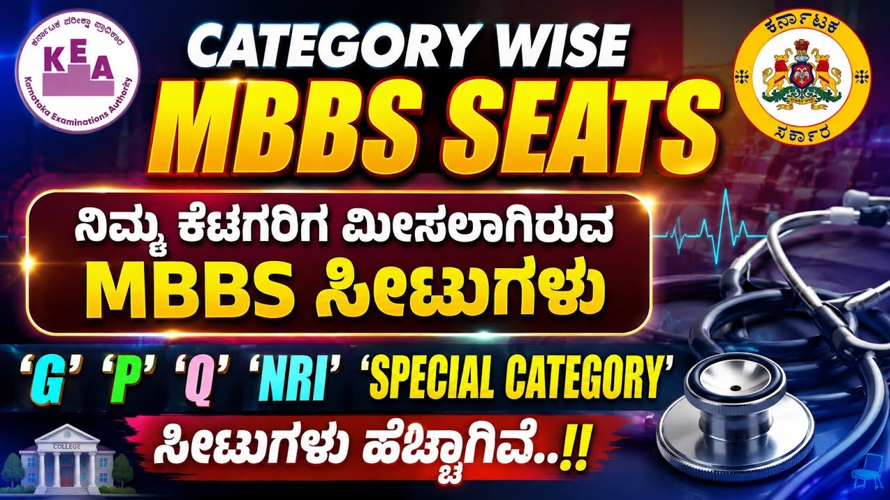 CATEGORY WISE MBBS SEATS AVAILABLE FOR KEA COUNSELLING 2026| NEET 2026|
