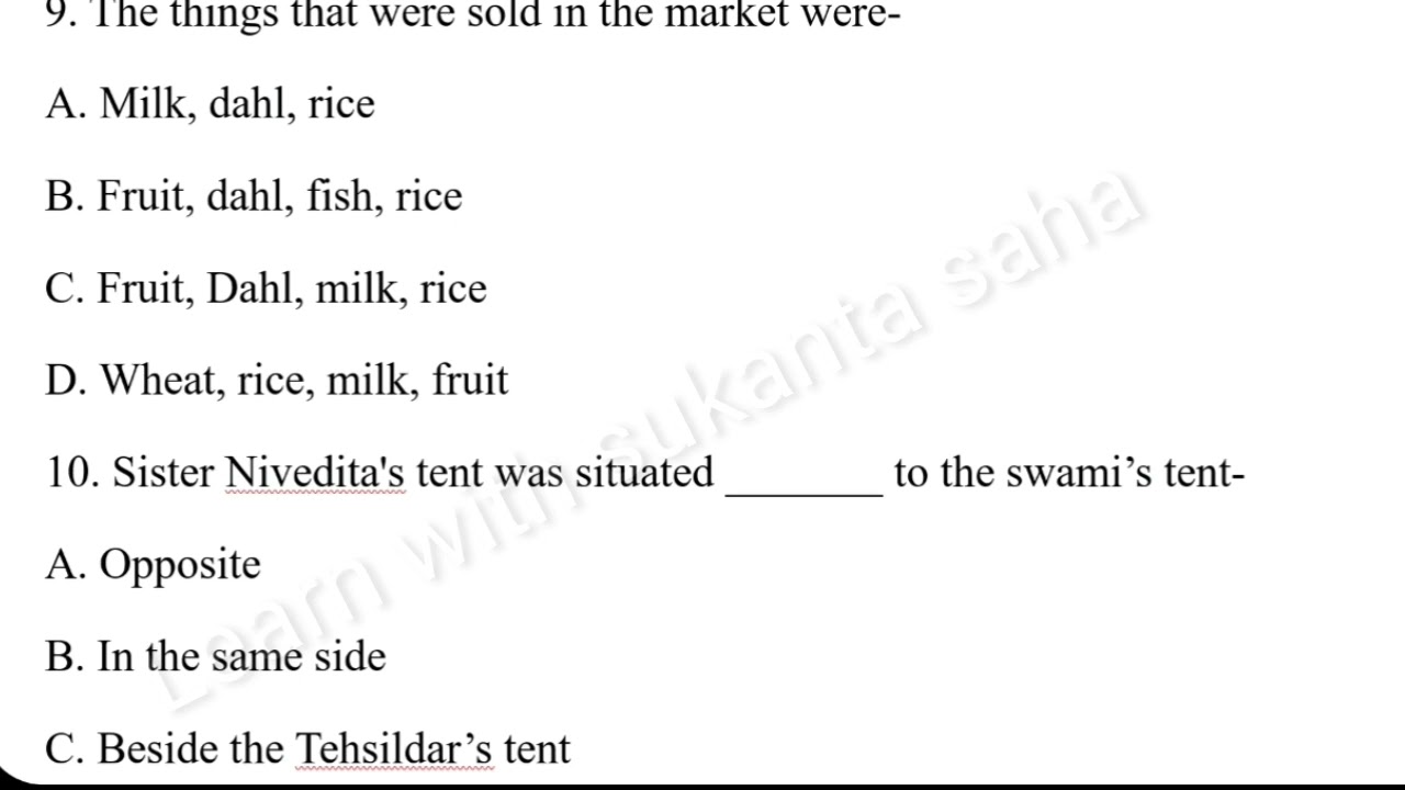 MCQ From Amarnath by Sister Nivedita. Class 11. in Bengali. Short questions from Amarnath for Exam.