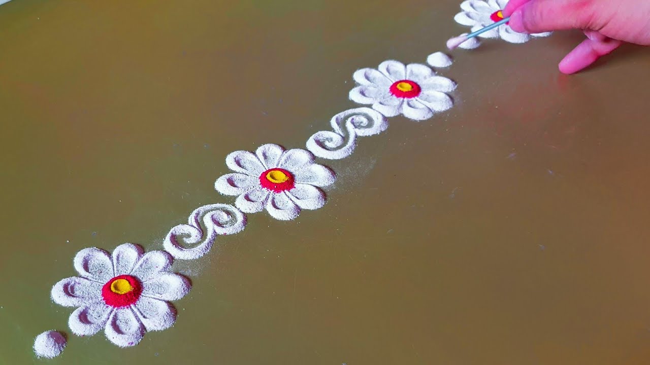 4 Border Rangoli Designs. White Border Rangoli. Border Rangoli. Rangoli Designs. Diwali Rangoli