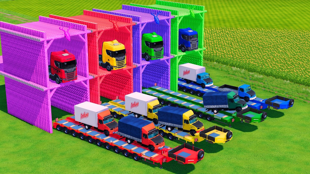 TRANSPORTING BUS, POLICE CARS, DUMP TRUCK, BOX TRUCK, FIRE TRUCK WITH SCANIA TRUCK - FS22 #32