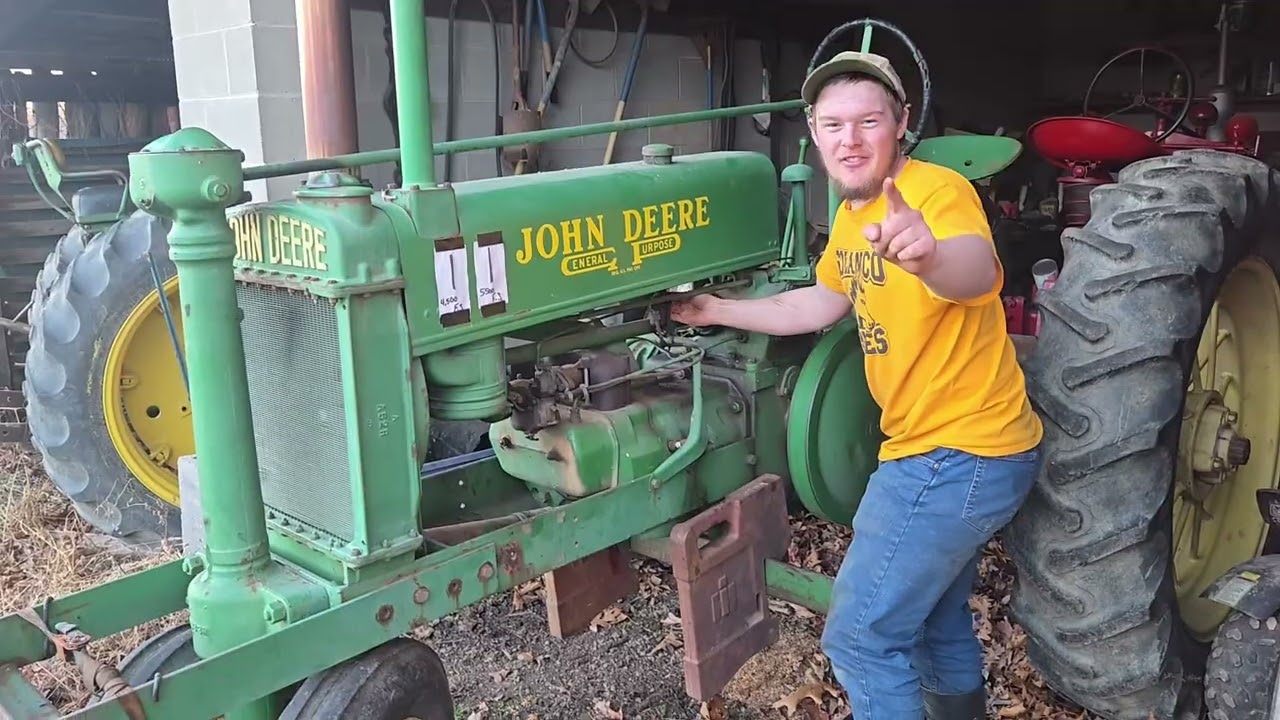 Hand  starting a 1938 john deere A