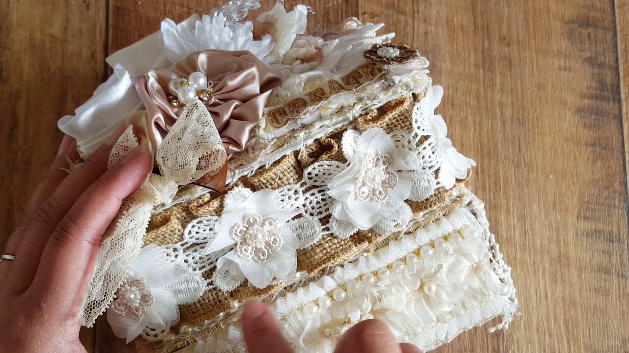 Vintage Shabby Style Stacked Boxes with Lace & Fabric Flowers