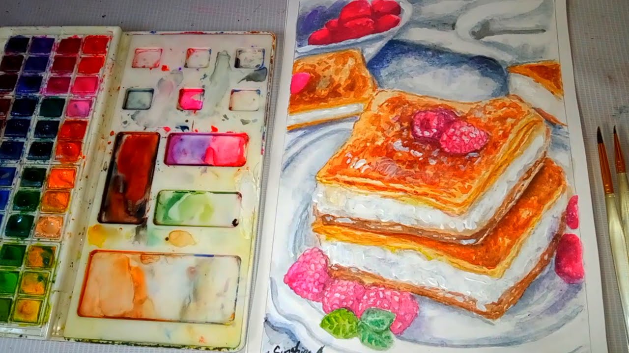 °^ Paint with me using Watercolors, Food illustration, Cozy Vlog ☘️