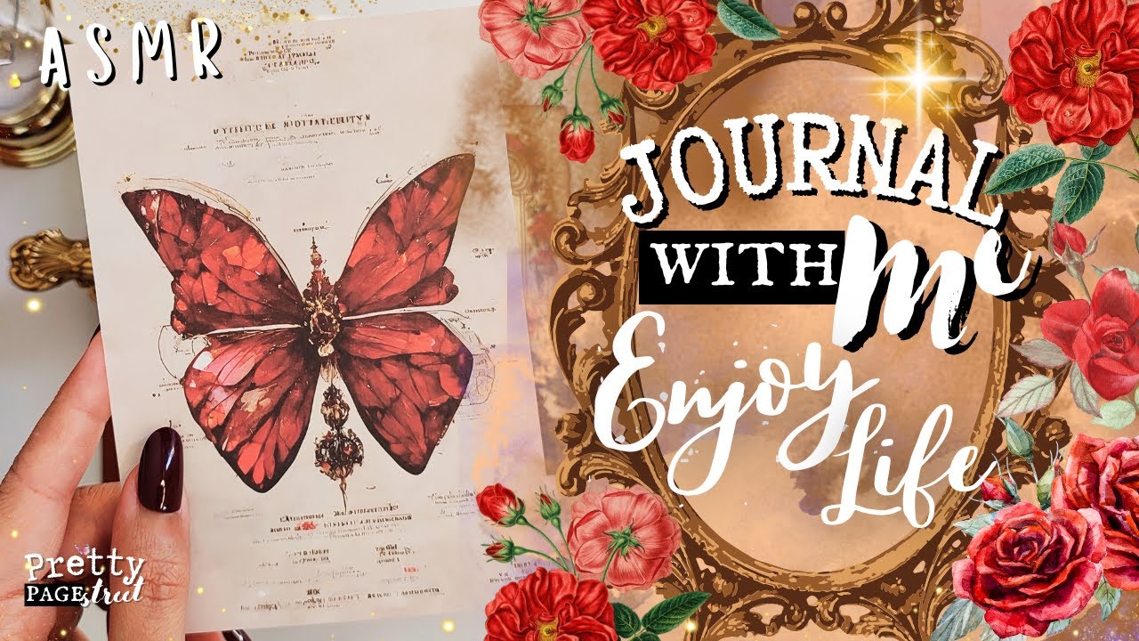 ASMR 🦋Aesthetic Journaling Rose Butterfly Collage Scrapbooking Journal With Me Relaxing and Calming🌹