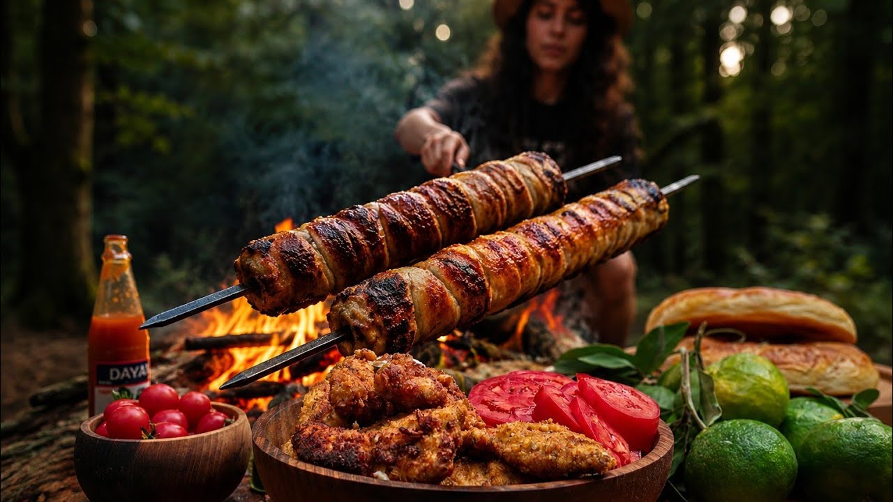 ​I've Never Eaten Such a Crispy Chicken! 🍗 Unique Meat Roll Kebab in Nature