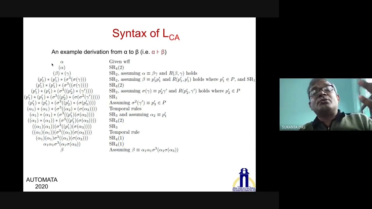 Formal Logic of Cellular Automata by Prof. Sukanta Das at AUTOMATA 2020
