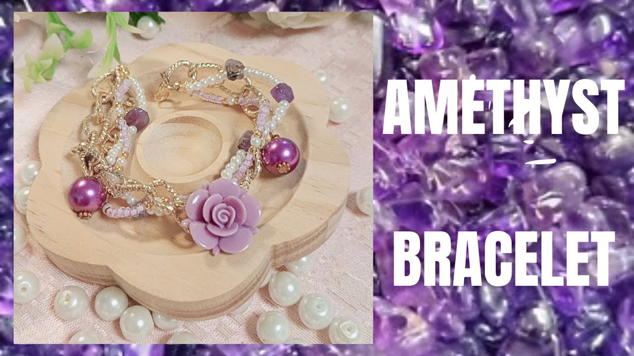 Amethyst Chip Beads Bracelet with Rose Charm | Easy Jewelry Making #priyaadesignstudio   #handmade