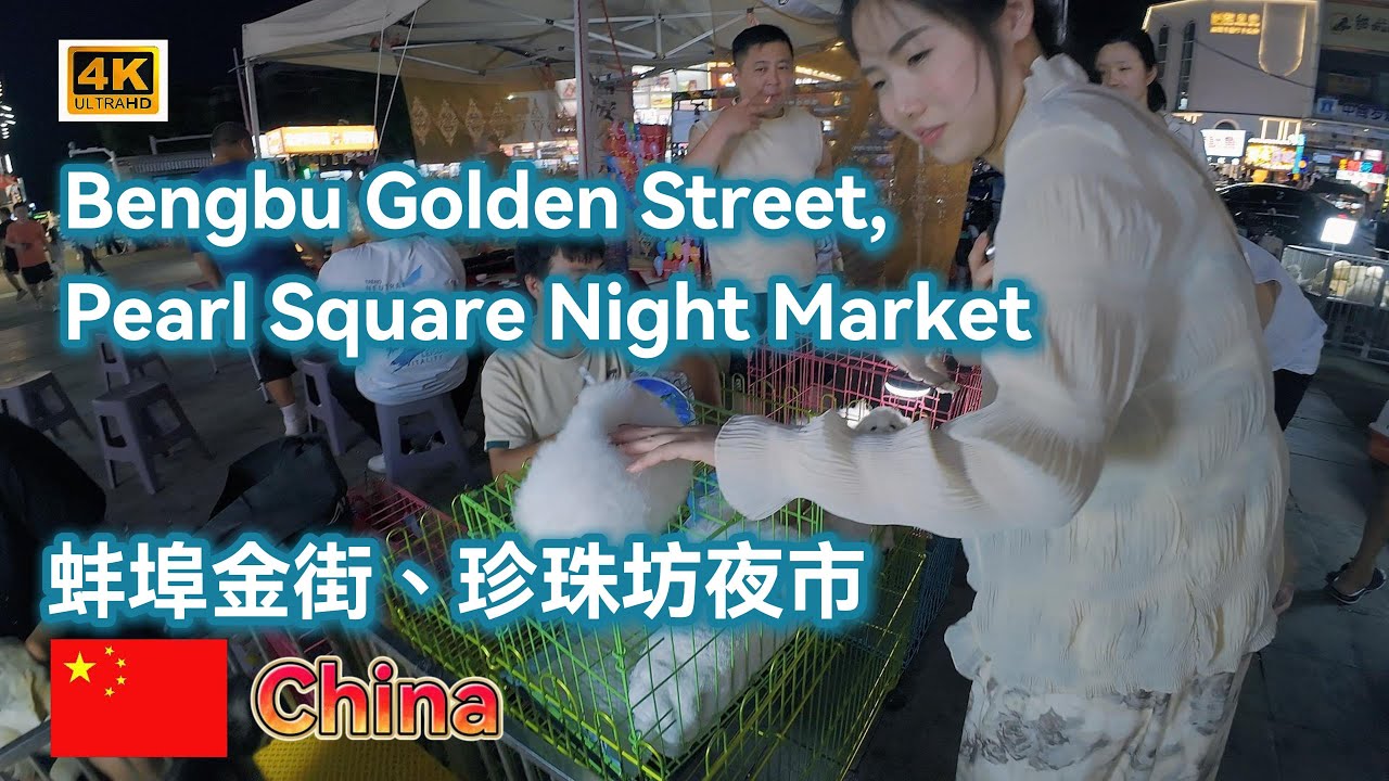 China Travel: Bengbu Golden Street, Pearl Square Night Market. 4K