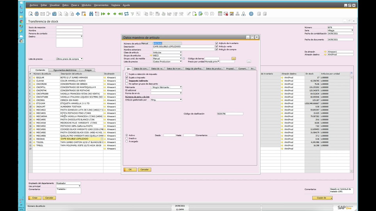 Almacén: Transferencia entre almacenes CON SOLICITUD DE TRASLADO