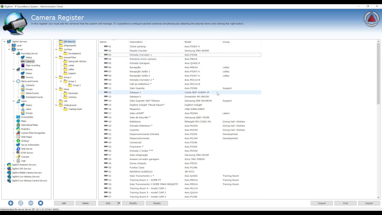 Digifort - Administration - Camera Grouping