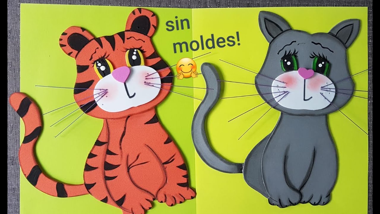 🤩🤩Cómo hacer un tigre y un gatito de foami o goma de forma rapida y sencilla !! / gatinho em EVA🥰