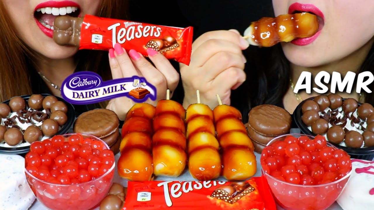 ASMR MALTESERS CHOCOLATE BAR, DANGO, POPPING BOBA, ICE CREAM, CHOCOLATE PIE 리얼사운드 먹방 | Kim&Liz ASMR