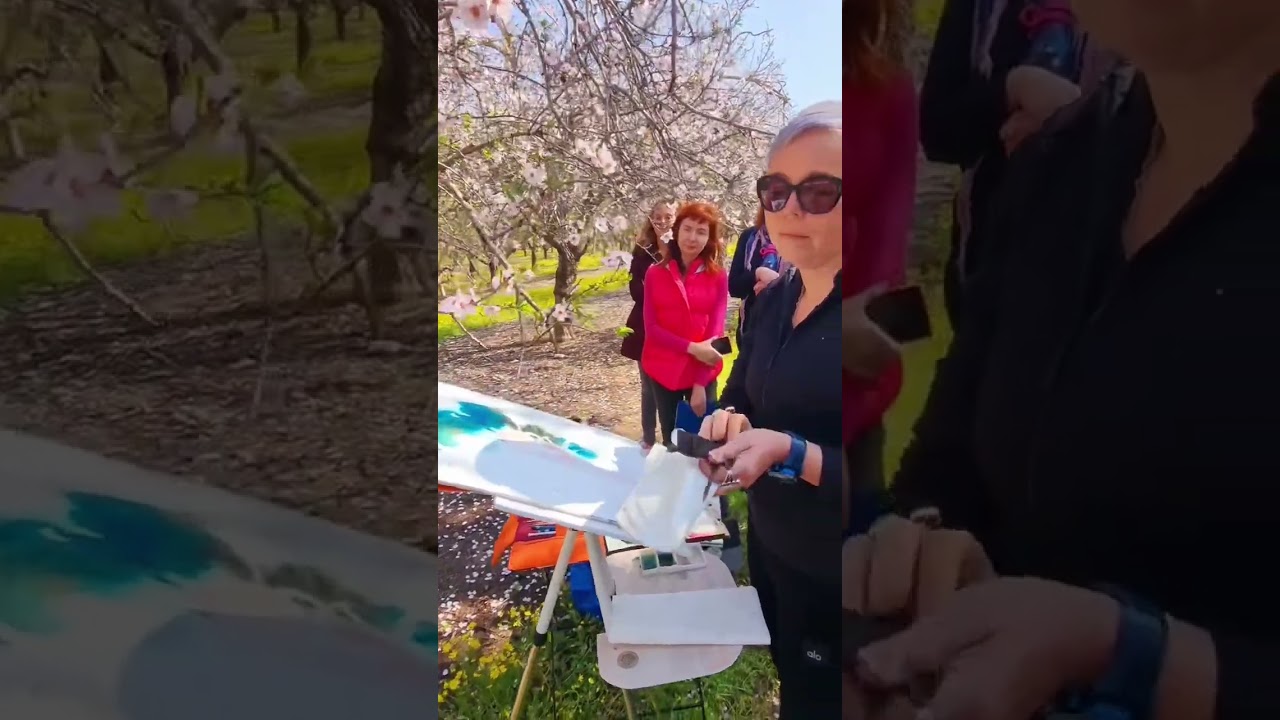 Plein air watercolor painting in almond gardens with IWS