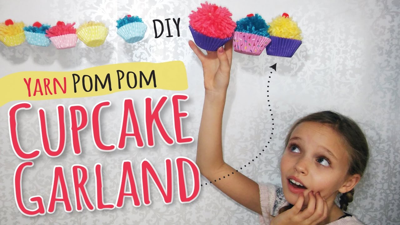 How to Make Yarn Pom Pom Cupcakes | Kids Craft by Three Sisters | DIY Party Decor