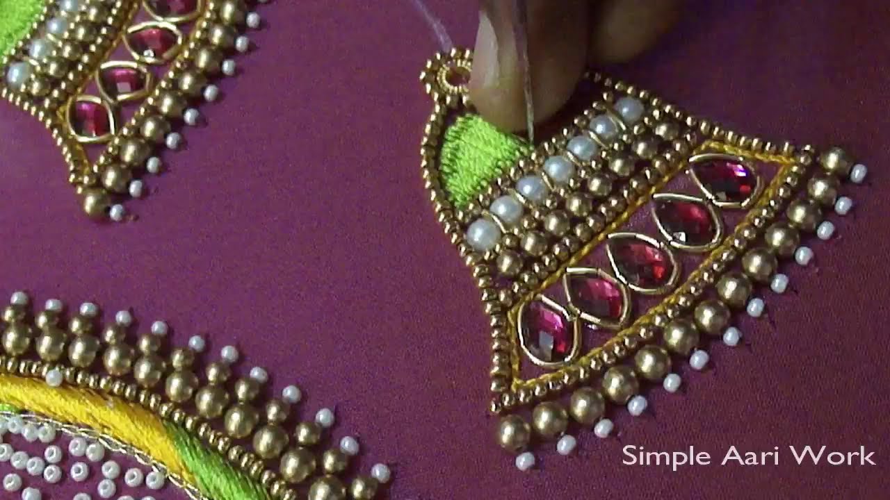 Jhumka  aari work blouse design\simple aari work for beginners