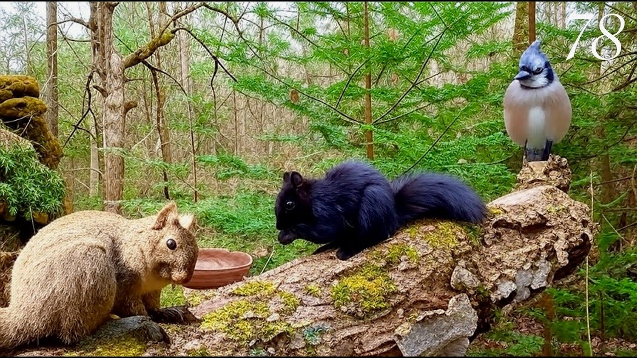 Cat TV: 4 Hours of Squirrels  in a Beautiful Forest:  4K. Ep. 78