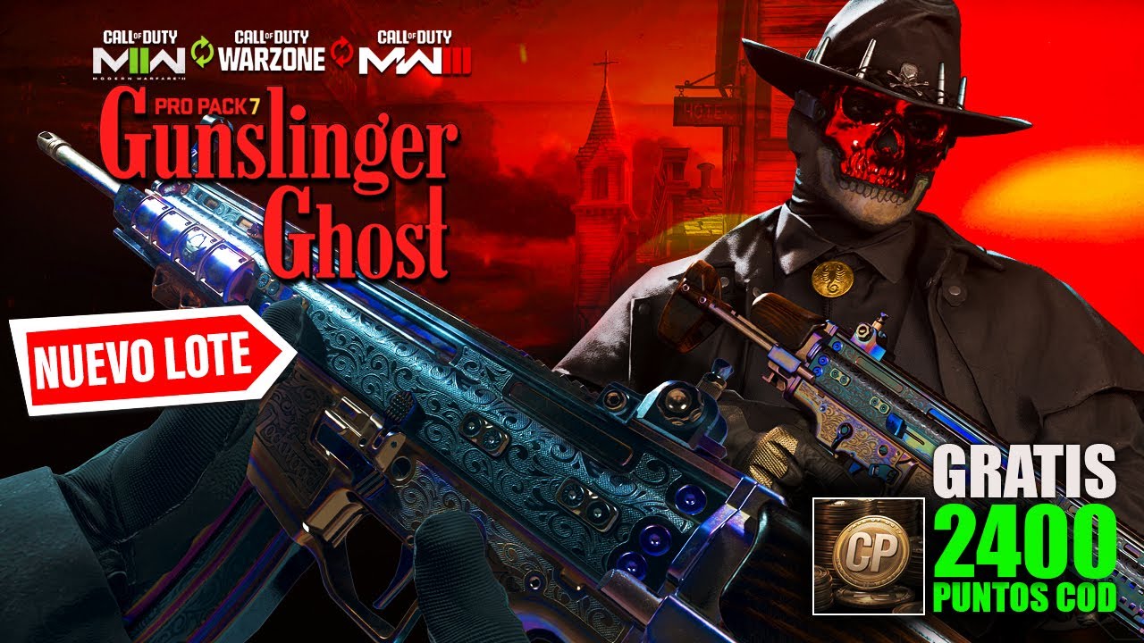 Lote PRO PACK 7 GHOST PISTOLERO para WARZONE, MW2 Y MW3 (GHOST VAQUERO + 2400 PUNTOS COD)