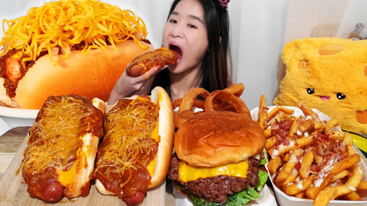 35 Minutes of Eating Chili Cheese Dogs & Fries | Mukbang Eating Show with Less Talking | ASMR