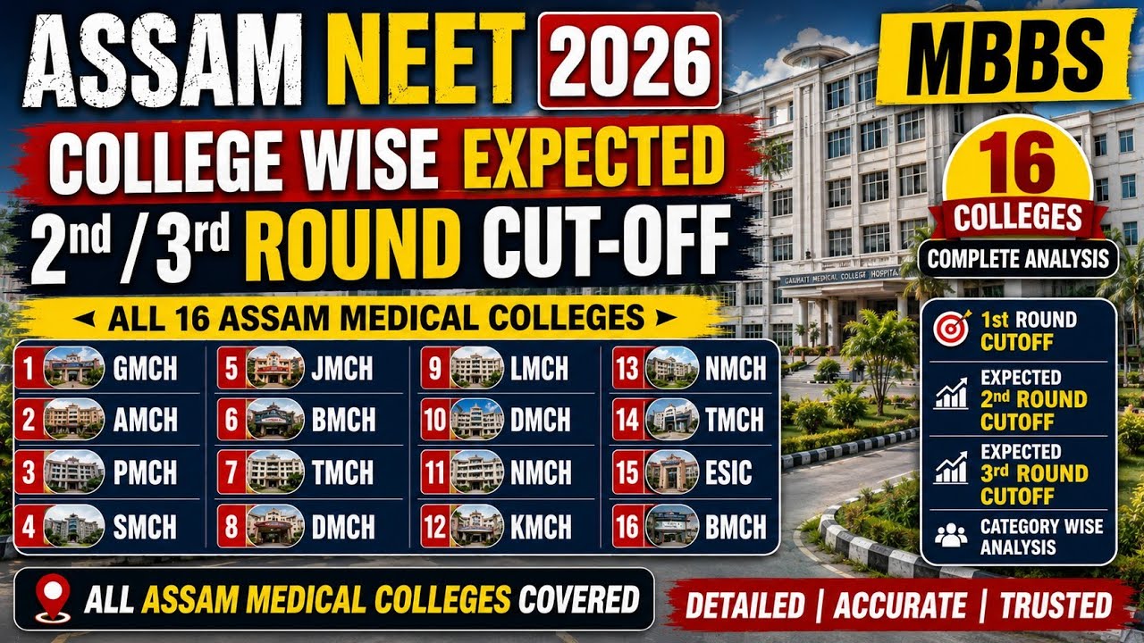ASSAM NEET 2026 MBBS 🔥 COLLEGE-WISE EXPECTED 2nd & 3rd ROUND CUTOFF | All 16 Medical Colleges 🚨