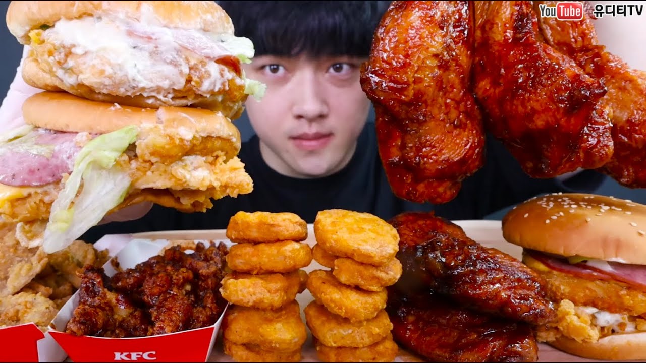 ASMR KFC 신메뉴 캔터키통다리구이 & 이탈리안타워버거 & 레드닭발튀김 먹방 NEW CHICKEN & NEW BURGER & NUGGET REAL SOUND MUKBANG