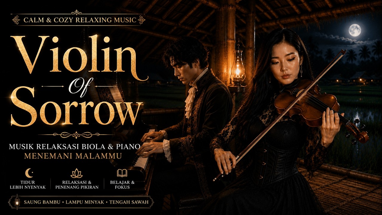 NIGHT RAIN 🌧️ Violin Of Sorrow for Deep Sleep & Insomnia Relief | Rice Fields at Night