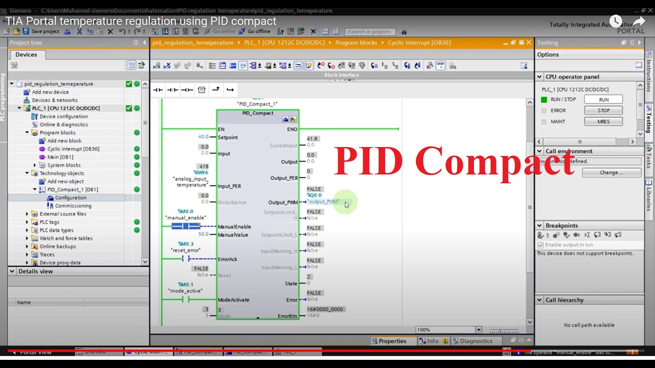 TIA Portal temperature regulation using PID compact